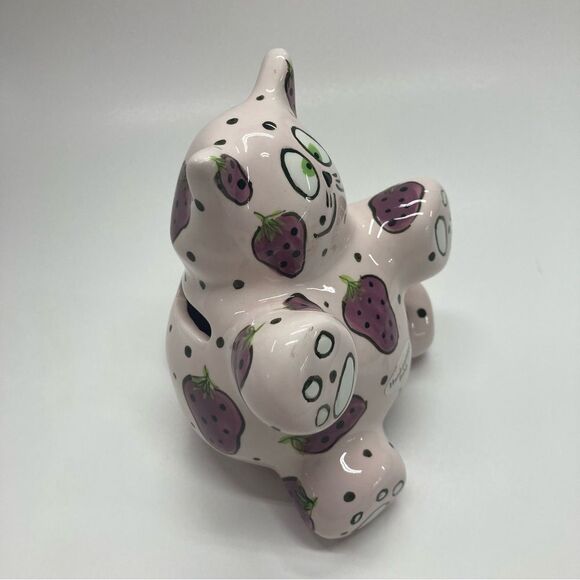 Ganz Meowberry Handpainted Cat Bank with Strawberries Signed by Pati Ceramic - Picture 3 of 16
